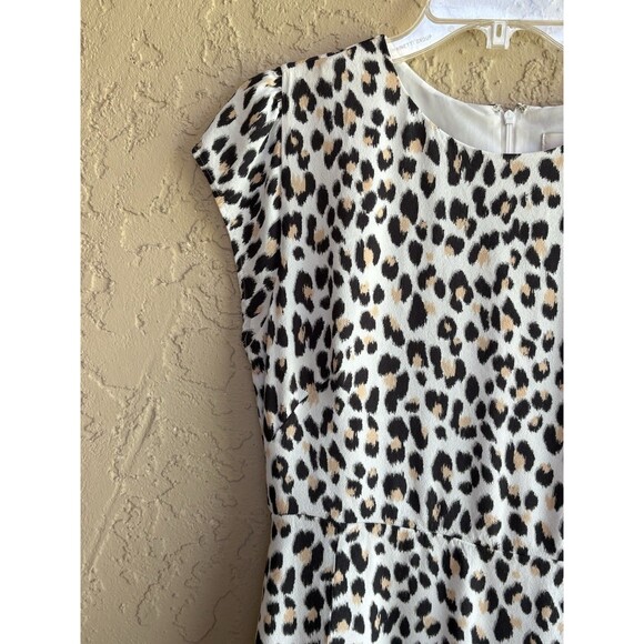 Loft Women Flutter Cap Sleeve Midi Dress White Leopard Print Sz 10 ZipBack Lined - Picture 6 of 11